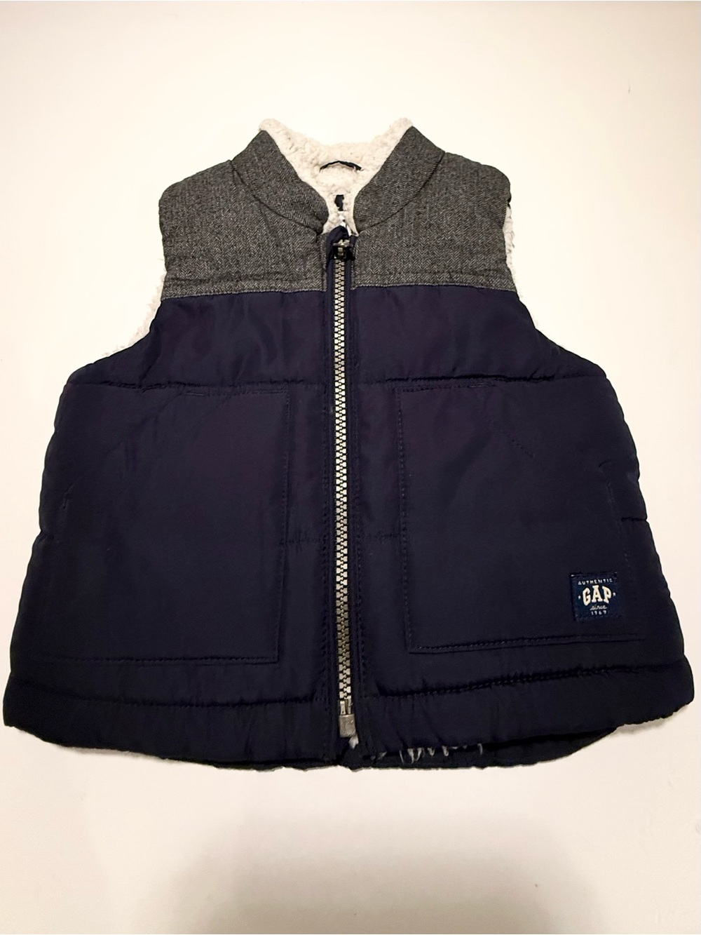 Baby Gap Sherpa-Lined Puffer Vest | 12-18 Months | Navy